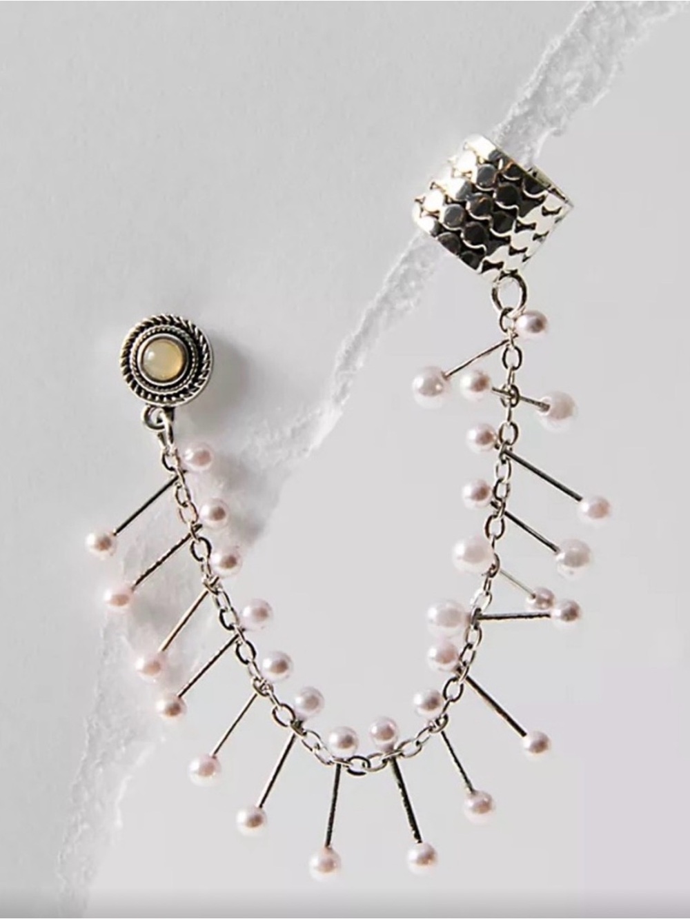 NWT Free People Finders Keepers Ear Cuff & Earring in Silver Pearl Combo